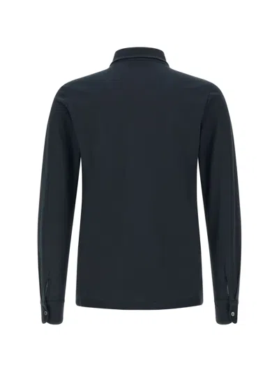 Zanone Buttoned Long-sleeve Polo Shirt In Blue