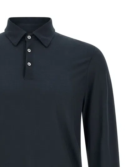Zanone Buttoned Long-sleeve Polo Shirt In Blue