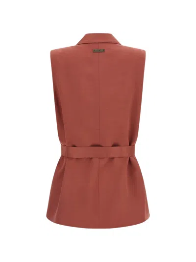 Peserico Linen Viscose Tailored Vest Belt Waist In Brown