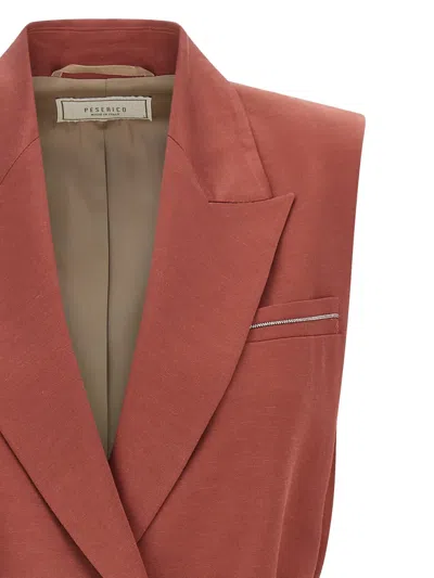 Peserico Linen Viscose Tailored Vest Belt Waist In Brown