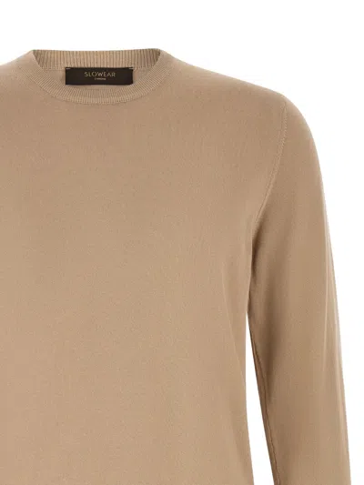 Zanone Cotton Crew Neck Sweater Long Sleeves In Brown