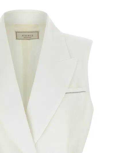 Peserico Linen Waistcoat Sleeveless Belted Notch Lapel In White