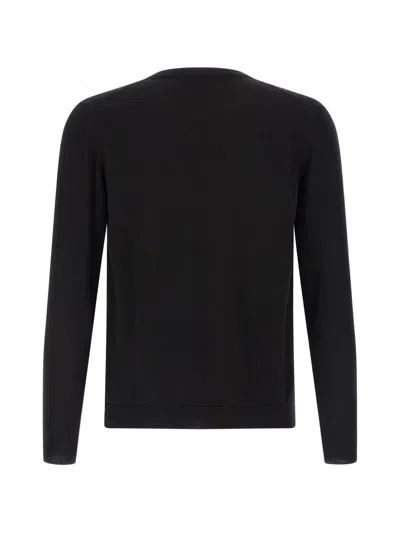 Zanone Cotton Knit Sweater Long Sleeves Ribbed Finishes In Black