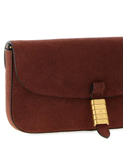 Pinko Medium Suede Clutch Bag Adjustable Strap In Red