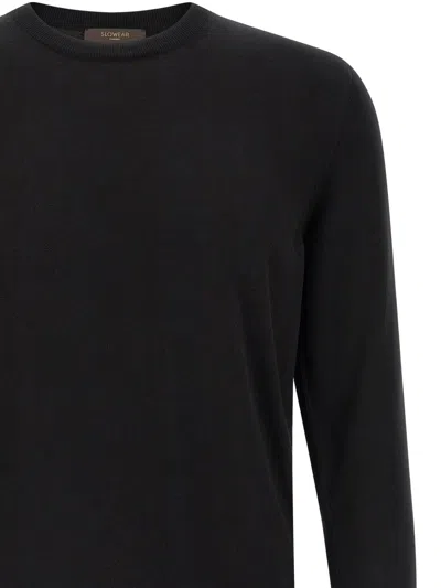 Zanone Cotton Knit Sweater Long Sleeves Ribbed Finishes In Black