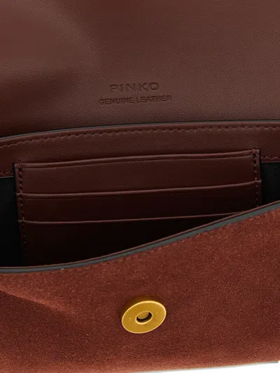 Pinko Medium Suede Clutch Bag Adjustable Strap In Red