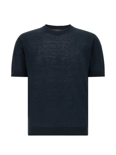 Zanone Ice Lino Crew Neck Sheer Knit Sweater In Blue