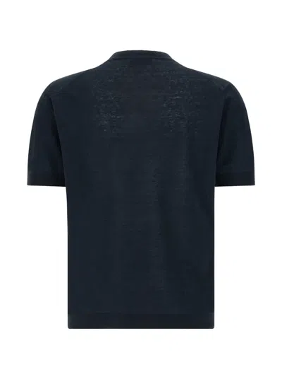 Zanone Ice Lino Crew Neck Sheer Knit Sweater In Blue