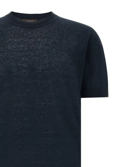 Zanone Ice Lino Crew Neck Sheer Knit Sweater In Blue