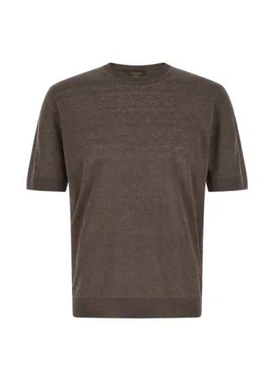 Zanone Short-sleeve Crew-neck T-shirt In Brown
