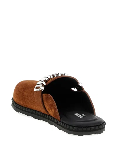 Moschino Lettering Logo-strap Mules In Brown