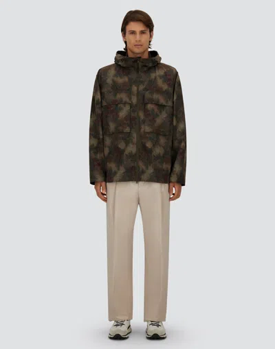 Herno Multicolor Tropical Pattern Ripstop Nylon Parka In Green