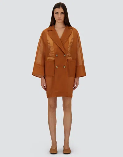 Herno Sheer Trench Coat Double Breasted Design In Brown