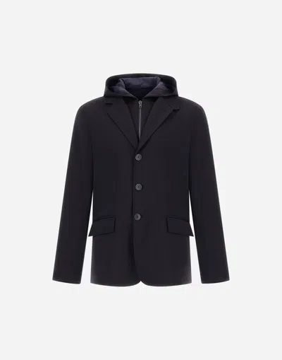Herno Jersey Blazer Hood Long Sleeves Pockets In Black