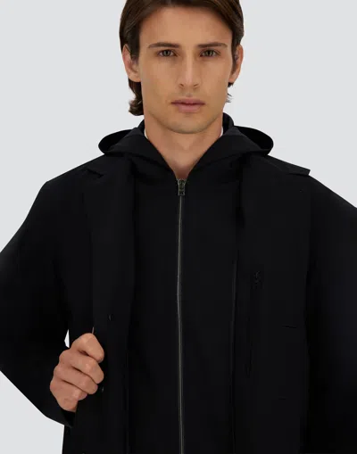 Herno Jersey Blazer Hood Long Sleeves Pockets In Black