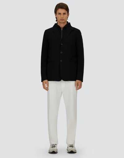 Herno Jersey Blazer Hood Long Sleeves Pockets In Black