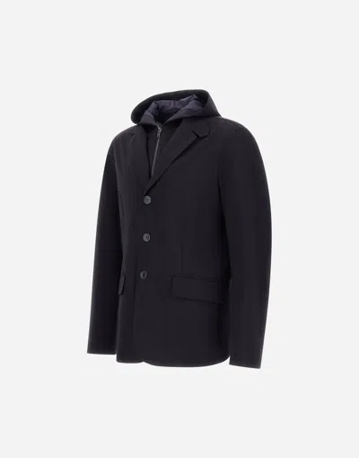 Herno Jersey Blazer Hood Long Sleeves Pockets In Black