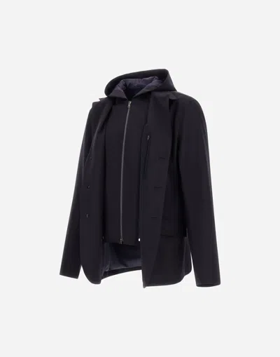 Herno Jersey Blazer Hood Long Sleeves Pockets In Black