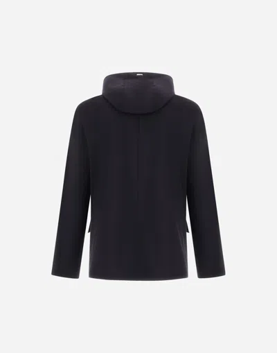 Herno Jersey Blazer Hood Long Sleeves Pockets In Black