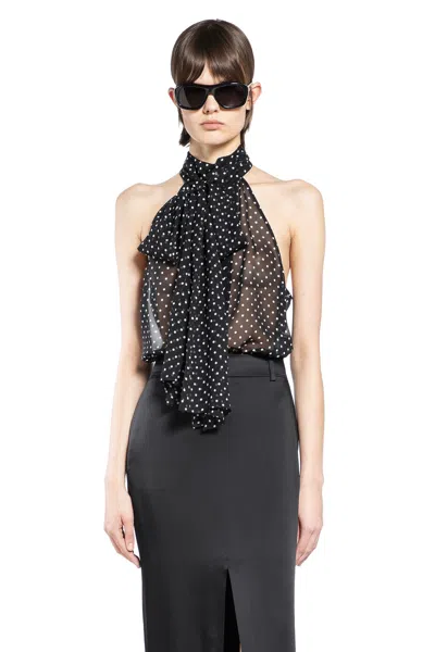 Tom Ford Black Sleeveless Top With Halterneck And All-over Polka Dot Motif In Silk Woman