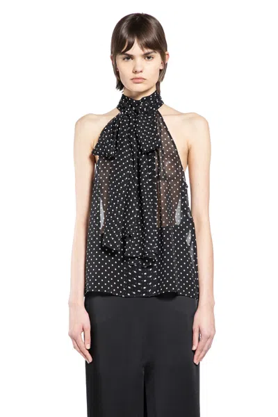 Tom Ford Black Sleeveless Top With Halterneck And All-over Polka Dot Motif In Silk Woman