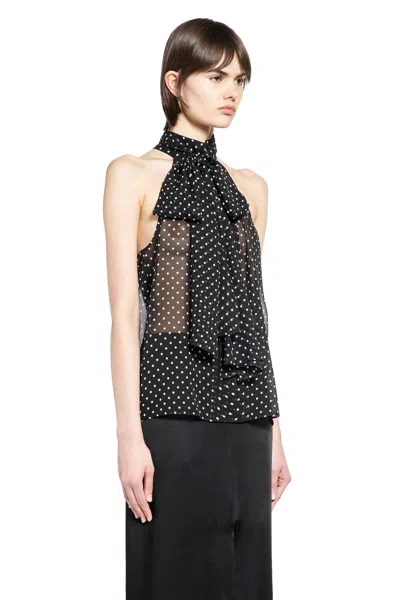 Tom Ford Black Sleeveless Top With Halterneck And All-over Polka Dot Motif In Silk Woman