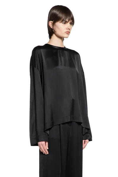 Totême Womens Black Boxy-fit Long-sleeves Woven Top