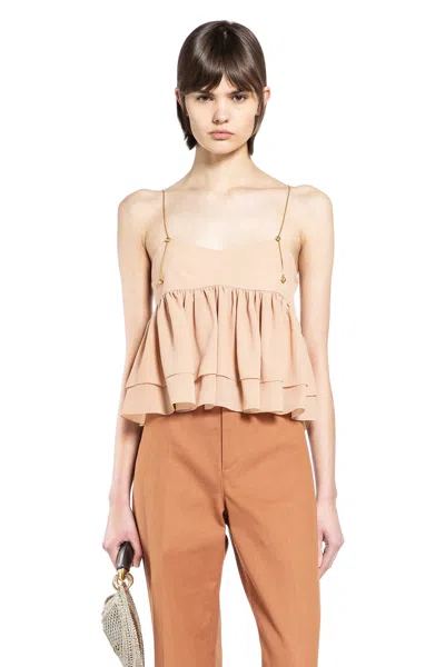 Chloé Tiered Ruffle Organic Silk Georgette Babydoll Top In Neutral