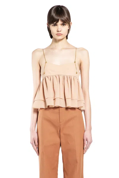 Chloé Tiered Ruffle Organic Silk Georgette Babydoll Top In Neutral