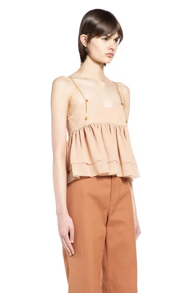 Chloé Tiered Ruffle Organic Silk Georgette Babydoll Top In Neutral
