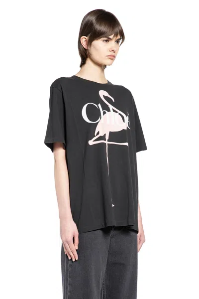 Chloé Women Black Crewneck T-shirt With Maxi Logo Print On The Front In Cotton Woman