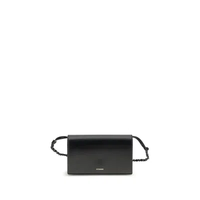 Jil Sander Tangle Wallet With Shoulder Strap In Black