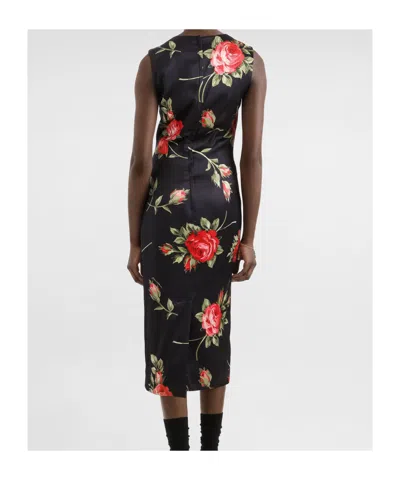 Dolce & Gabbana Women Black Dress With All-over Floral Print In Silk Woman In Multi