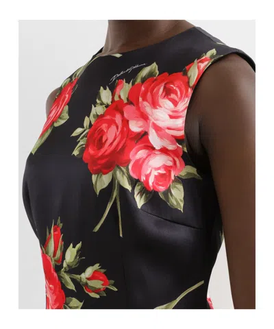 Dolce & Gabbana Women Black Dress With All-over Floral Print In Silk Woman In Multi
