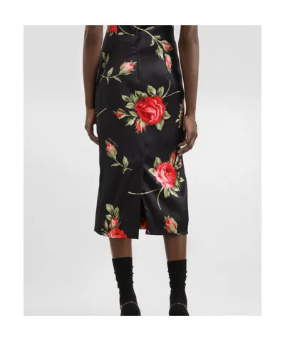 Dolce & Gabbana Women Black Dress With All-over Floral Print In Silk Woman In Multi