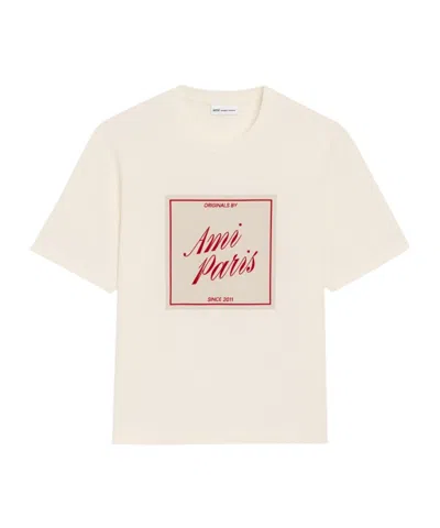 Ami Alexandre Mattiussi Boxy Fit Short Sleeves Teehisrt With Signature Print At Front In Neutral