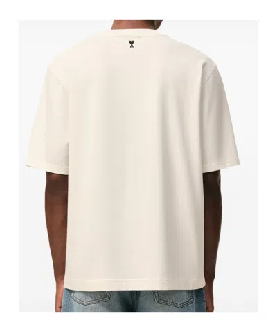 Ami Alexandre Mattiussi Boxy Fit Short Sleeves Teehisrt With Signature Print At Front In Neutral