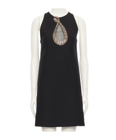 Valentino Garavani Rhinestone Snake Embroidery Crepe Couture Short Dress In Black
