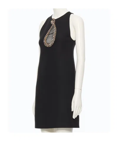 Valentino Garavani Rhinestone Snake Embroidery Crepe Couture Short Dress In Black