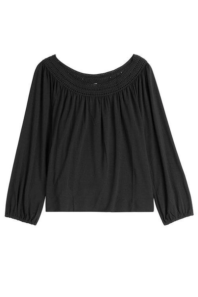 Ella Moss Peasant Top With Lace Crochet Trim In Black