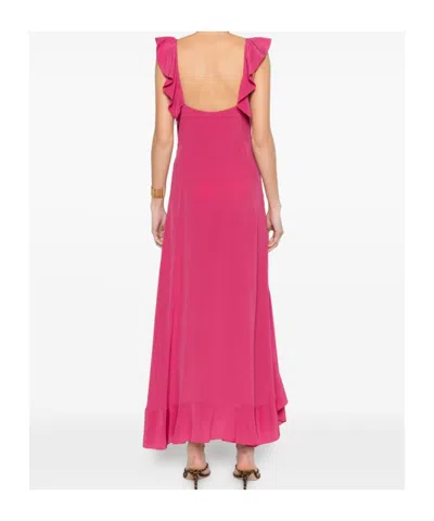 Chloé Maxi Dress Flared Hem Ruffled Neckline In Pink