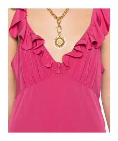 Chloé Maxi Dress Flared Hem Ruffled Neckline In Pink