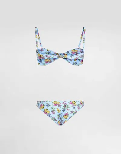 Dolce & Gabbana Floral-print Twist Bikini In Blue