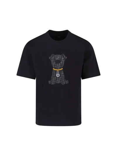 Fendi Cotton T Shirt Short Sleeves Crew Neck Graphic In Black