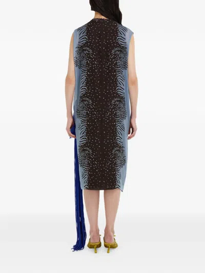 Ferragamo Cuttle Fish Print Silk Sleeveless Shift Dress In Blue