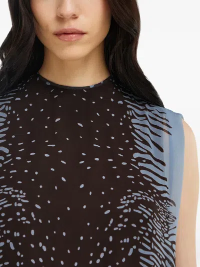 Ferragamo Cuttle Fish Print Silk Sleeveless Shift Dress In Blue