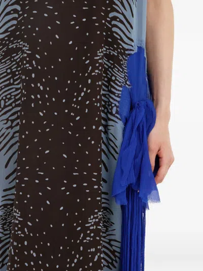 Ferragamo Cuttle Fish Print Silk Sleeveless Shift Dress In Blue