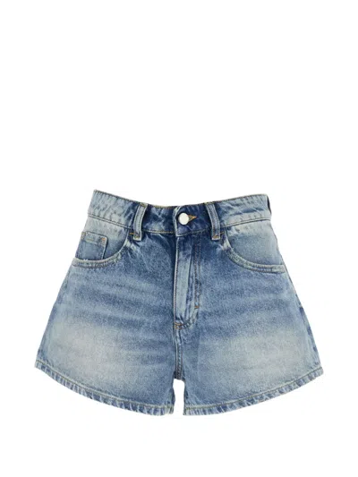 Icon Denim Blue Shorts With Wide Leg And Logo Patch On The Rear In Denim Woman In Blue