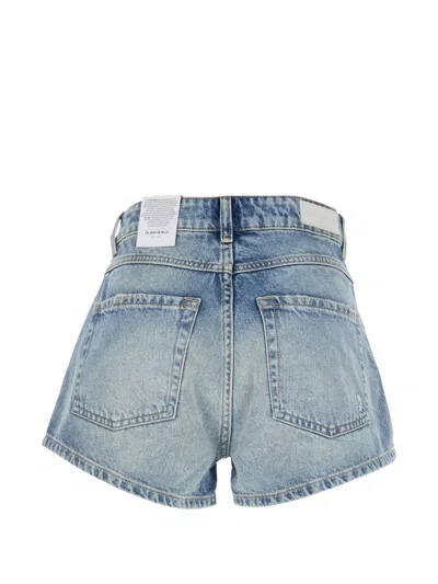 Icon Denim Blue Shorts With Wide Leg And Logo Patch On The Rear In Denim Woman In Blue