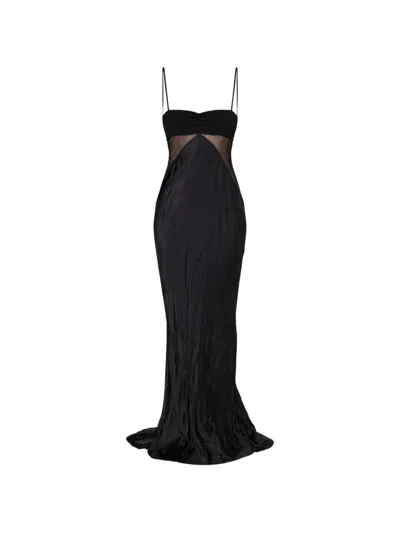 Rick Owens Panelled Satin Midi Slip Dress In Black